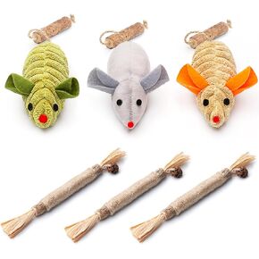 Potaroma 3 Pack Silvervine Cat Chew Toys and 3 Pcs Squeak Mice