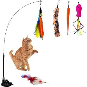 55 Trends Cat Cat Wand Wand Toy القابلة للسحب قابلة للاستفادة من القطط العزلة التي تلعب إعادة إبطال القطط المرفقات ومتطارد الألعاب 5pcs