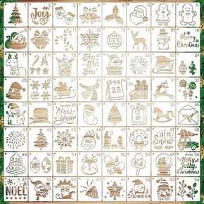 64pcs Christmas Stencils, Reusable Plastic Xmas Holiday Painting Template Rectangle Christmas Ornament Snowflake Snowman Santa Claus Drawing Stencils for Craft Fabric Wall Cards Scrapbook