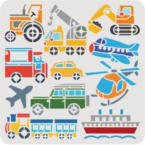 Benecreat Transport Transport Plastic Paint Painting Stencil ، نموذج رسم للقطار القارب القابل لإعادة الاستخدام للرسوم الفنية ، ديكور DIY ، 12 × 12 بوصة