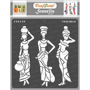 CRAFTREAT القابلة لإعادة الاستخدام القبلية الإفريقية القابلة لإعادة الاستخدام للطلاء على الخشب والجدار والبلاط واللوحة والورق والنسيج والأرضيات - مع وعاء 2-6 × 6 بوصات - فنون ديي والطين الحرفي للنساء الأفارقة