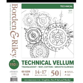 Borden & Riley 14 "× 17" #110m Pad Technical Vellum Pad ، 16 lb. 100 ٪ Rag