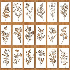 18Pcs Mixed Stencils for Painting Leaf and Flower Stencil for Crafts Reusable Wildflower Art Drawing Templates DIY Crafts Plant Stencils for Painting on Walls Wood Door Canvas Home Decor