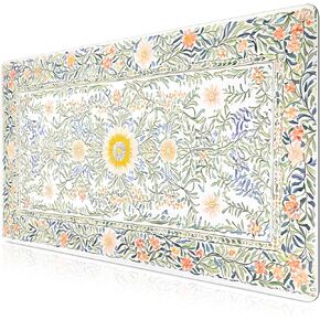 Cute Green Floral Mouse pad - Extra Large Non-Slip Rubber Computer Mat with Stitched Edges, Aesthetic Keyboard & Mouse Pad for Office Gaming Desk