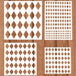 Diamonds Stencils for Painting DIY Crafts – 4 PCS Harlequin Pattern Templates in Assorted Sizes for Wall Décor, Wood Projects