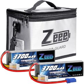 Zeee 14.8V 60C 3700mAh 4S RC Lipo Battery with EC5 Plug 2 Pack Batteries with 1 Pcs Lipo Safe Bag Fireproof Explosionproof Bag for Storage Charging