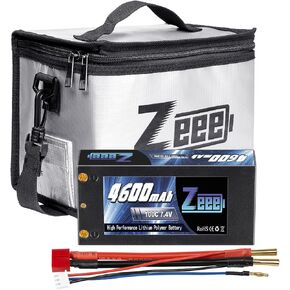 Zeee 2S Lipo Battery 4600mAh 7.4V 100C Hard Case Battery 4mm Bullet to T Connector 1 Pack Battery with 1 Pcs Lipo Safe Bag Fireproof Explosionproof Bag for Storage Charging