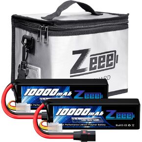 Zeee 14.8V 120C 10000mAh 4S RC Lipo Battery with QS8 Plug 2 Pack Batteries with 1 Pcs Lipo Safe Bag Fireproof Explosionproof Bag for Storage Charging