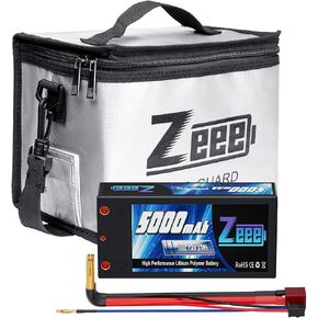 Zeee 2S Shorty Lipo Battery 5000mAh 7.4V 100C Hard Case Battery 4mm Bullet to T Connector 1 Pack Battery with 1 Pcs Lipo Safe Bag Fireproof Explosionproof Bag for Storage Charging