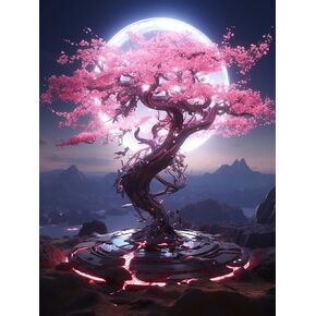 LOMSIOY Diamond Art Painting Kits Tree for Adults Paint with Diamond Art Cherry Blossom, Round Full Drill Crystal Rhinestone Crafts Gem Arts for Home Wall Decor 12x16 inch 2