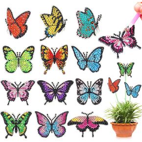 Seenelling 12 Pcs Butterfly Diamond Art Kits Painting Butterfly Stakes Diamond Crafts for Adult DIY Garden Home Decoration