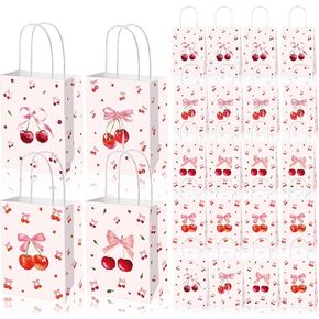 QPOUT 16 PACK PACK Party Goodie حقائب ، أكياس هدايا الكرز مع مقابض ، تفضل الحفلات علاج الوجبات الخفيفة الحلوى Goody Bag for Girls Birthday Wedding Dame Shower Party Summer Party
