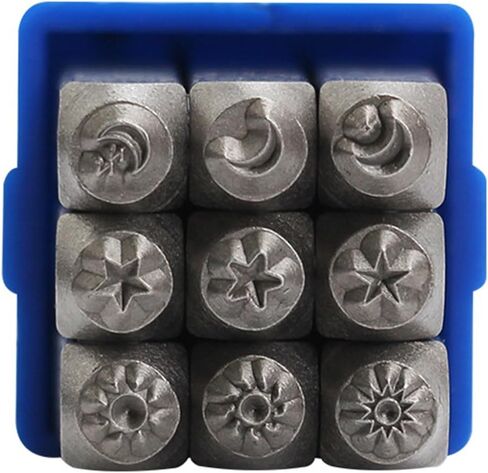 9pcs شمس معدنية ونجم مجموعة لختم المجوهرات الجلدية المعدنية صنع 3 مم (1/8 ") أداة ختم الصلب صياغة جلدية in Saudi Arabia