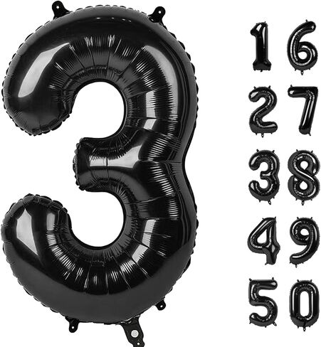 40 بوصة البالونات السوداء احباط الرقائق رقم 3 ، رقائق البالونات كبيرة عدد البالونات ضخمة عدد البالونات لمستلزمات حفلات عيد الميلاد الثالثة ديكورات الذكرى in Kuwait