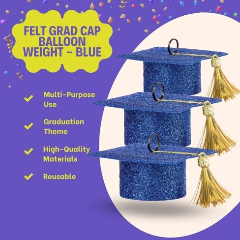 Felt Grad Cap Balloon Weight - 1.75"H x 4" W | 1 Pc., Blue in Saudi Arabia