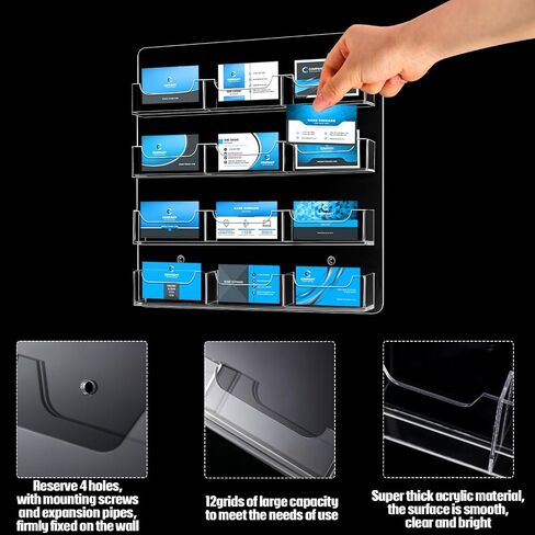 Lincia 2 Pieces Acrylic Business Card Holder Wall Mount Clear Sticker Display Rack Multiple Clear Acrylic Card Organizer Sticker Display Stand Pre Drilled Index Storage in Kuwait