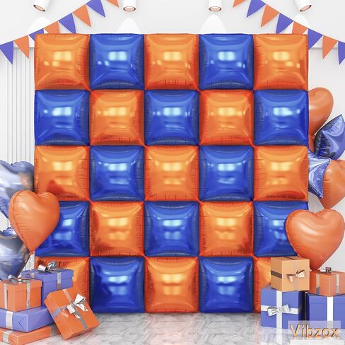 Blue and Orange Square Foil Balloons Wall, Double Sided Chrome Deep Blue and Orange Balloons Tunnel Arch Kit Backdrop for Boys Birthday Graduation Baby Shower blue Birthday Party Decorations in Saudi Arabia