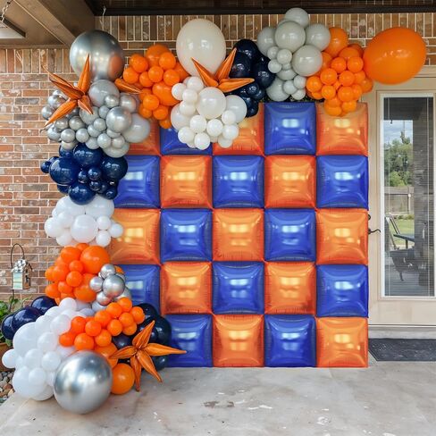 Blue and Orange Square Foil Balloons Wall, Double Sided Chrome Deep Blue and Orange Balloons Tunnel Arch Kit Backdrop for Boys Birthday Graduation Baby Shower blue Birthday Party Decorations in Saudi Arabia