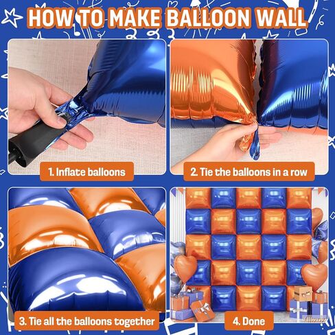 Blue and Orange Square Foil Balloons Wall, Double Sided Chrome Deep Blue and Orange Balloons Tunnel Arch Kit Backdrop for Boys Birthday Graduation Baby Shower blue Birthday Party Decorations in Saudi Arabia