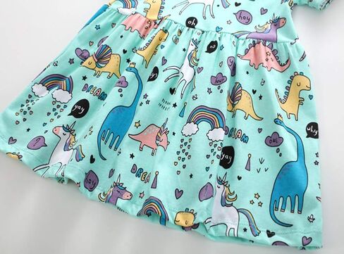 Toddler Girls Cotton Dinosaur Tunic Dress Short Sleeve Summer Casual Outfit 2-7T in Kuwait