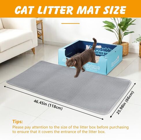 30x24 Inch Cat Litter Mat Double Layer Non-Slip Odor-Free Litter Box Mat,Waterproof and Urine Proof Litter Mat,Scatter Control, Less Waste,Easier to Clean(Gray) in Kuwait
