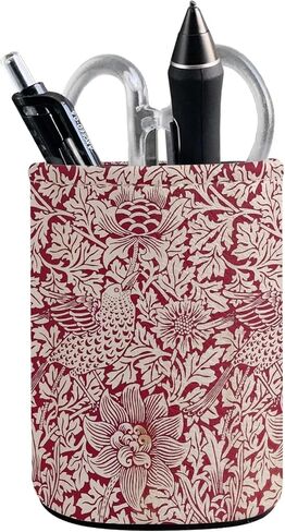 William Morris Flower Print Pen Holder Pencil Cup Container PU Leather Desk Organizer Stand Decor Makeup Brush Scissor Holder Decoration Office Desk Home Office Supplies Accessories in Kuwait