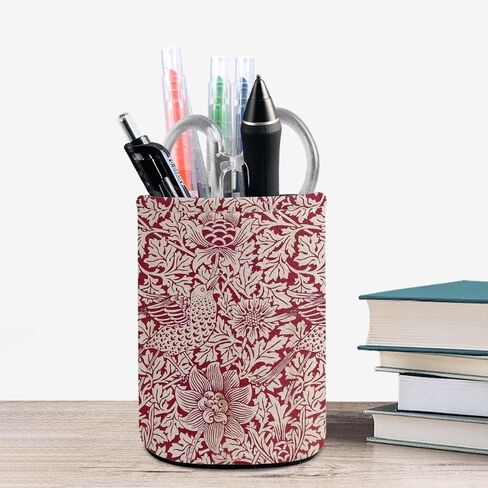 William Morris Flower Print Pen Holder Pencil Cup Container PU Leather Desk Organizer Stand Decor Makeup Brush Scissor Holder Decoration Office Desk Home Office Supplies Accessories in Kuwait