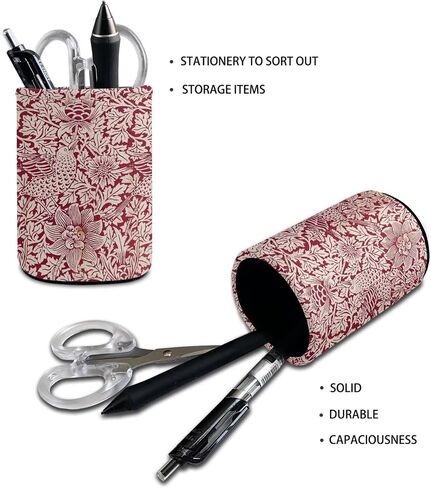 William Morris Flower Print Pen Holder Pencil Cup Container PU Leather Desk Organizer Stand Decor Makeup Brush Scissor Holder Decoration Office Desk Home Office Supplies Accessories in Kuwait