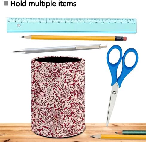 William Morris Flower Print Pen Holder Pencil Cup Container PU Leather Desk Organizer Stand Decor Makeup Brush Scissor Holder Decoration Office Desk Home Office Supplies Accessories in Kuwait