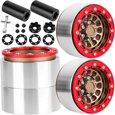 RC 1.9 Beadlock Aluminum Deep-Dish Wheels w/Adjustable Offset for 1/10 RC Crawler SCX10 TRX4 TRX6 VS4-10 Gen8 7 MST CFX D90,Alloy 1.9 RC Beadlock Wheels 1.9 RC Rims,Silver w/Red in Saudi Arabia