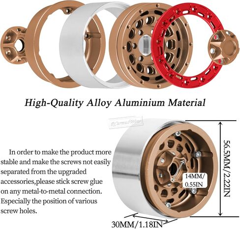 RC 1.9 Beadlock Aluminum Deep-Dish Wheels w/Adjustable Offset for 1/10 RC Crawler SCX10 TRX4 TRX6 VS4-10 Gen8 7 MST CFX D90,Alloy 1.9 RC Beadlock Wheels 1.9 RC Rims,Silver w/Red in Saudi Arabia