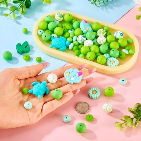 cheriswelry 72pcs حبات بؤرية السيليكون لسوار السلسلة المفتاحية 15 ملم جولة السيليكون حبات السلحفاة المحارة فضفاضة الخرز المحيط البحري للحيوان in Saudi Arabia