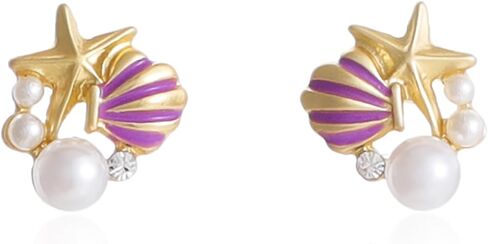 Shell Starfish Pearl Earrings Asymmetric Starfish Stud Earrings Rhinestone Shell Starfish Star Earrings Summer Ocean Beach Theme Jewelry for Women Teen Girls in Saudi Arabia