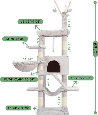 Cat Tree for Indoor Cats, Cat Tower with Scratching Post for Small Cats and Kittens, Cat House with Removable Top Platform and Fluffy Balls, Hanging Cat Basket, Light Gray GCT006SW in Saudi Arabia