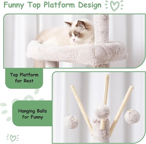 Cat Tree for Indoor Cats, Cat Tower with Scratching Post for Small Cats and Kittens, Cat House with Removable Top Platform and Fluffy Balls, Hanging Cat Basket, Light Gray GCT006SW in Saudi Arabia
