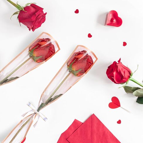 100pcs أحكام زهرة مفردة تغليف أكياس أسود واحد من زهور زهور الورد باقة التعبئة والتغليف الأكياس الحافة الذهبية الأكمام الزهرة لترتيب الأزهار إمدادات الزفاف عيد الحب in Kuwait