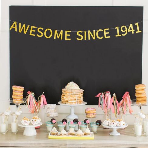 Awesome Since 1941 Banner Pre-strung Happy 83rd Birthday Banner Gold Glittery 83 Eighty Three Years Old Birthday Party Decorations for Men Women in Saudi Arabia