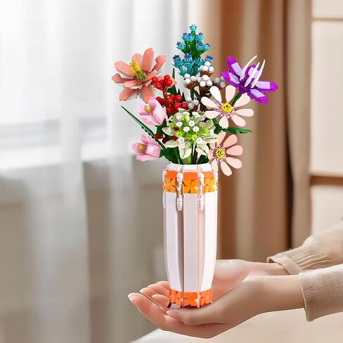 HI-REEKE Flower Vase Building Block Set, Orange Vase Toy Kit for Women in Saudi Arabia