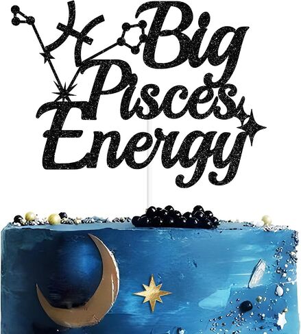 Big Pisces Energy Cake Topper, Pisces Birthday Cake Décor, 12 Zodiac Constellations Pisces Birthday Party Decorations Supplies, Gold Glitter in Saudi Arabia