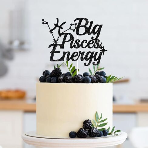 Big Pisces Energy Cake Topper, Pisces Birthday Cake Décor, 12 Zodiac Constellations Pisces Birthday Party Decorations Supplies, Gold Glitter in Saudi Arabia
