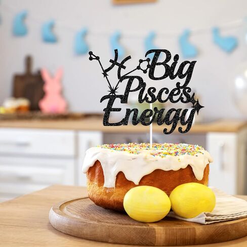 Big Pisces Energy Cake Topper, Pisces Birthday Cake Décor, 12 Zodiac Constellations Pisces Birthday Party Decorations Supplies, Gold Glitter in Saudi Arabia