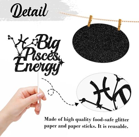Big Pisces Energy Cake Topper, Pisces Birthday Cake Décor, 12 Zodiac Constellations Pisces Birthday Party Decorations Supplies, Gold Glitter in Saudi Arabia