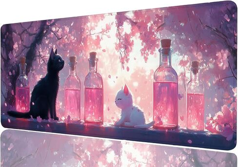 Cute Anime Cat Gaming Mouse Pad Pink Kawaii Mouse Pad Large Mousepad Laptop Keyboard Mat Non-Slip Rubber Base Keyboard Desk Pad for Home Office Study Game 31.5"x11.8" in Kuwait