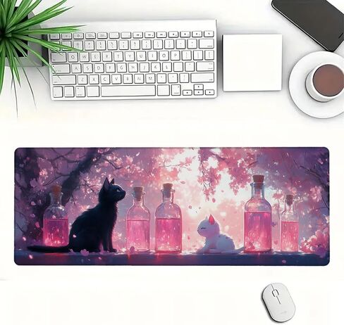 Cute Anime Cat Gaming Mouse Pad Pink Kawaii Mouse Pad Large Mousepad Laptop Keyboard Mat Non-Slip Rubber Base Keyboard Desk Pad for Home Office Study Game 31.5"x11.8" in Kuwait