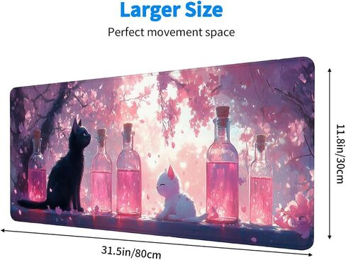 Cute Anime Cat Gaming Mouse Pad Pink Kawaii Mouse Pad Large Mousepad Laptop Keyboard Mat Non-Slip Rubber Base Keyboard Desk Pad for Home Office Study Game 31.5"x11.8" in Kuwait