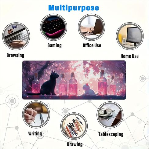Cute Anime Cat Gaming Mouse Pad Pink Kawaii Mouse Pad Large Mousepad Laptop Keyboard Mat Non-Slip Rubber Base Keyboard Desk Pad for Home Office Study Game 31.5"x11.8" in Kuwait