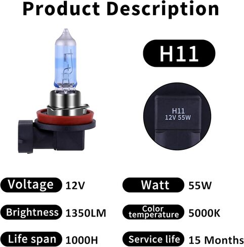 لمبة هالوجين أمامية H11 مع ضوء أبيض فائق طويل العمر بديل PGJ19-2 12V/55W (عبوتان) in Saudi Arabia