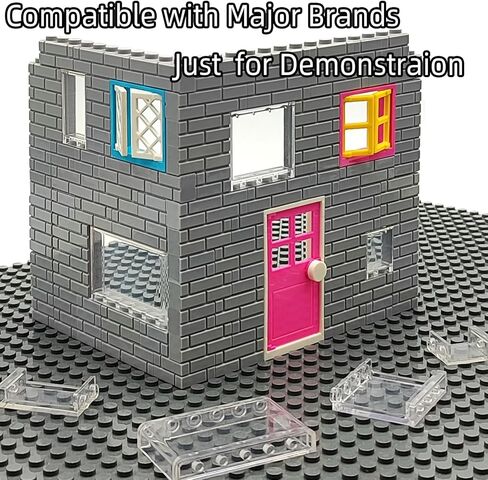 ZHX 72PCS Clear Transparent Window House Building Brick Toy Classic Flat Plates Pieces and Parts Block Compatible with Major Brands (White Mix) in Kuwait