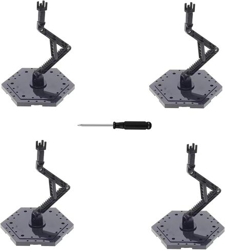 4-Piece Action Character Display Rack, Suitable For MG RG HG And 1/144 Universal Model Rack, Adjustable Height, Hexagonal Base, Black in Kuwait