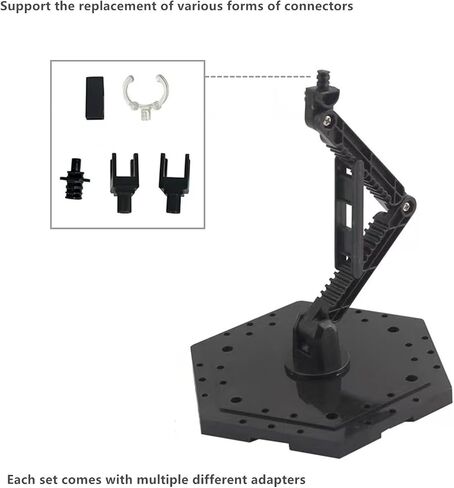 4-Piece Action Character Display Rack, Suitable For MG RG HG And 1/144 Universal Model Rack, Adjustable Height, Hexagonal Base, Black in Kuwait